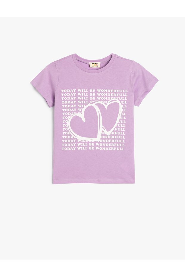 Cotton Short Sleeve Heart Crew Neck T-Shirt