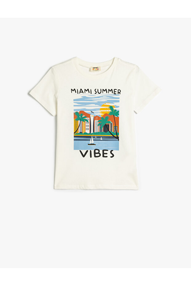 T-Shirt Short Sleeve Summer Themed Print Detailed Crew Neck Cotton