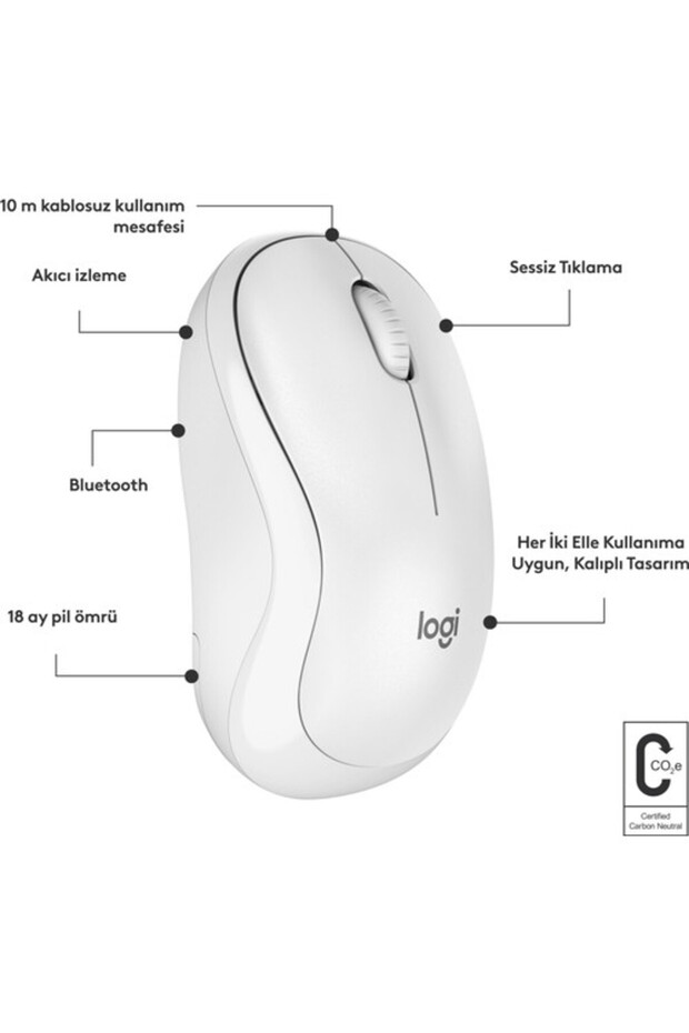 M240 Sessiz Kompakt Kablosuz Bluetooth Mouse - Beyaz - 8