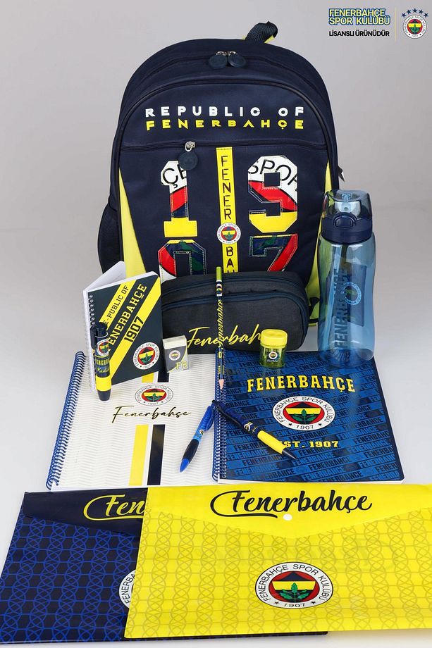 LİSANSLI FENERBAHÇE BÜYÜK BOY OKUL ÇANTASI,KALEM ÇANTASI,A4 2 ADET DEFTER,700 ML MATARA İLE KIRTASİY - 1