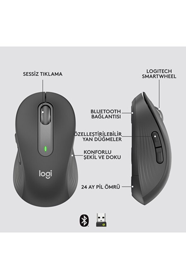 Signature M650 Küçük ve Orta Boy Sağ El Için Sessiz Kablosuz Mouse, Siyah 910-006253 - 7