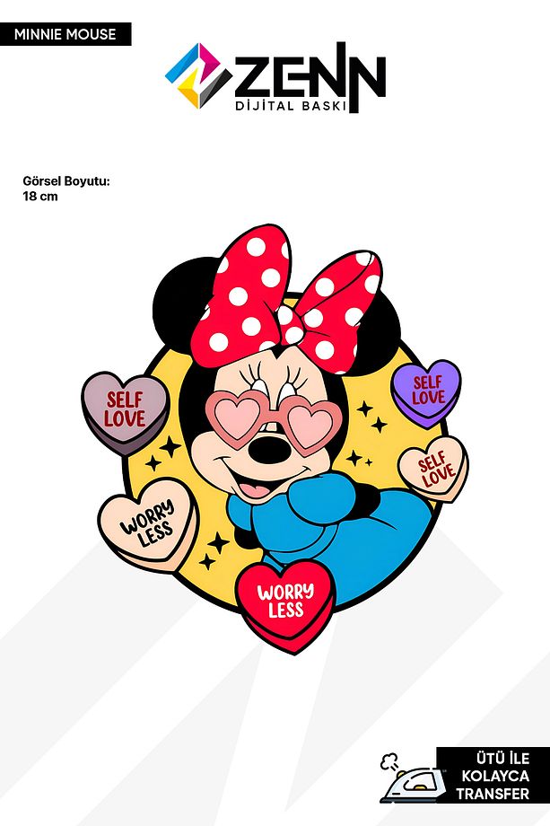 Minnie Mouse Kalp Ütü İle Yapışan Dtf Baskı - 1