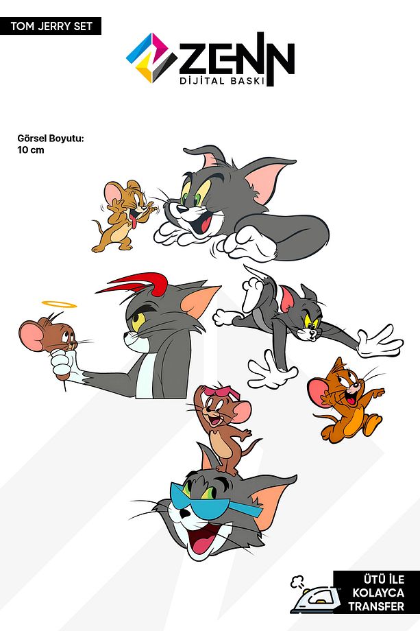 Tom ve Jerry Set Ütü İle Yapışan Dtf Baskı - 1