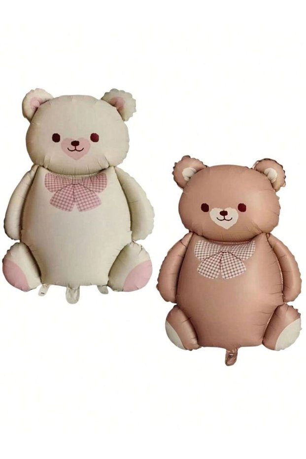 Retro Colored Bear Foil Balloon - 2 Cute Bow Bear Ballons