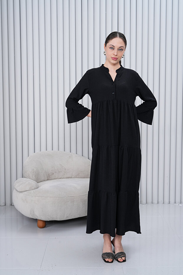 Women's Prevailing Collar Buttoned Long Woven Dress