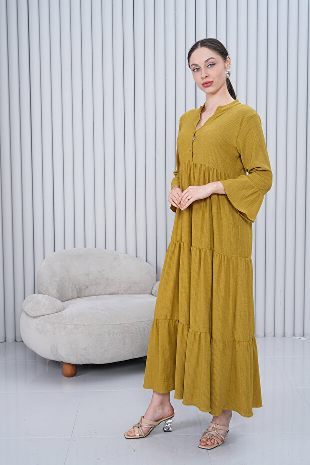 Women's Prevailing Collar Buttoned Long Woven Dress
