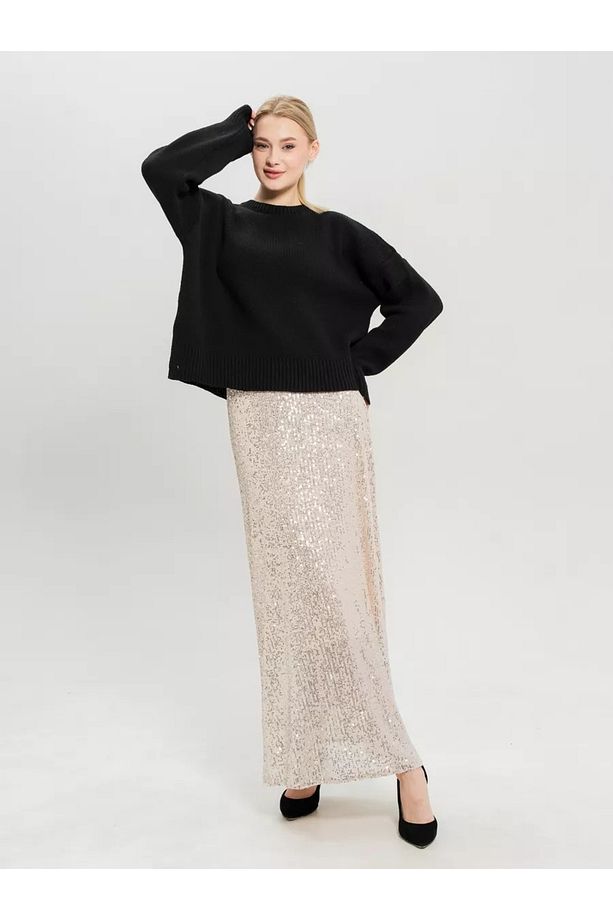 Siyah Bisiklet Yaka Oversize Triko Kazak - 6