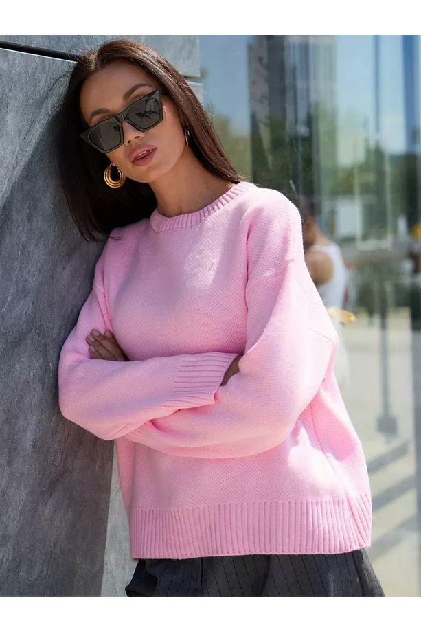 Pembe Bisiklet Yaka Oversize Triko Kazak - 2