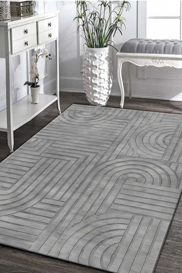 Modern Dark Gray Sponge Non-Slip Soft Textured Elastic Carpet Cover