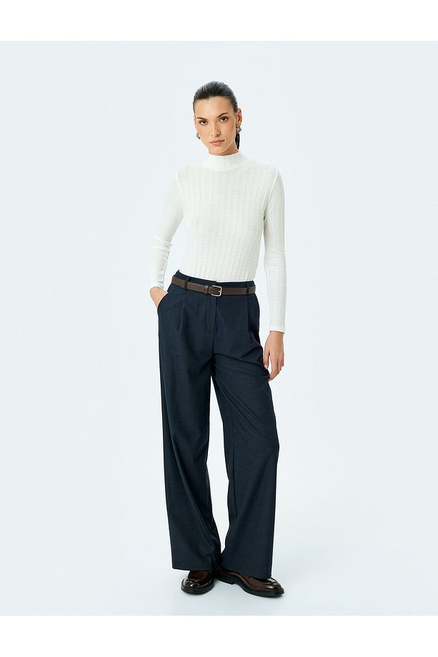 Slim Fit Uzun Kollu Dik Yaka Basic Tişört - 2