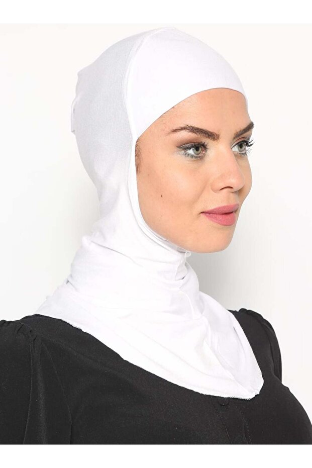 Boyunluklu Hijab Bone - Beyaz - - 1