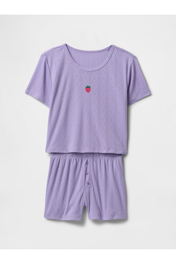 Kız Çocuk Mor Şort Pijama Takımı - 1