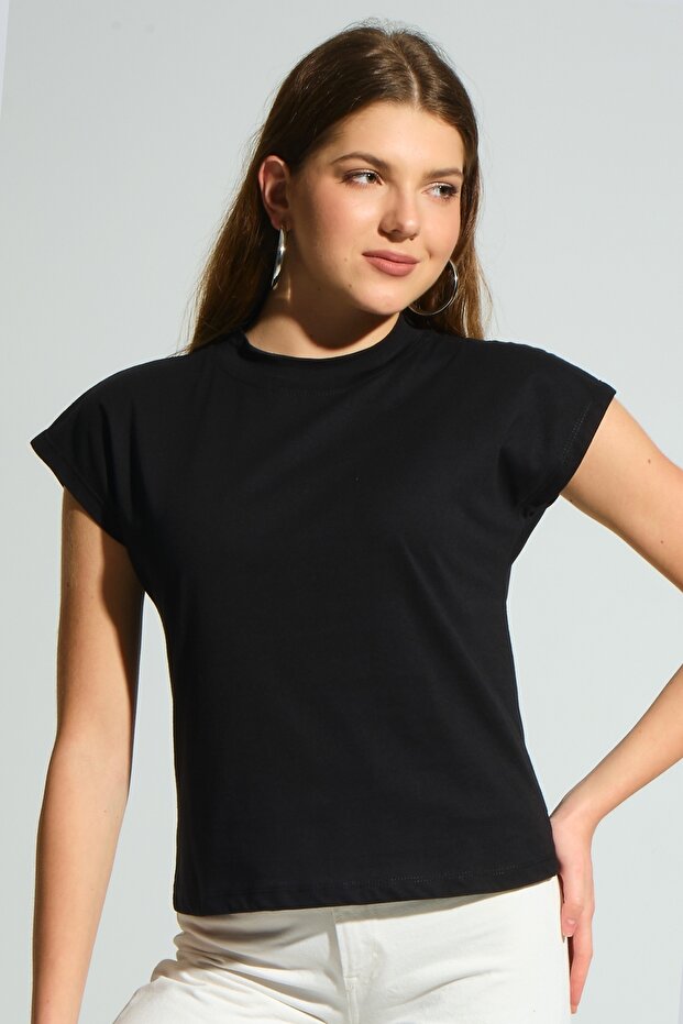 Kadın Pamuklu Kısa Basic T-Shirt - 1