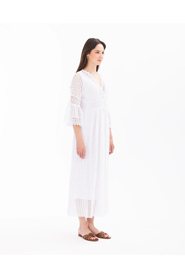 V Yaka Astarlı Elbise - 3