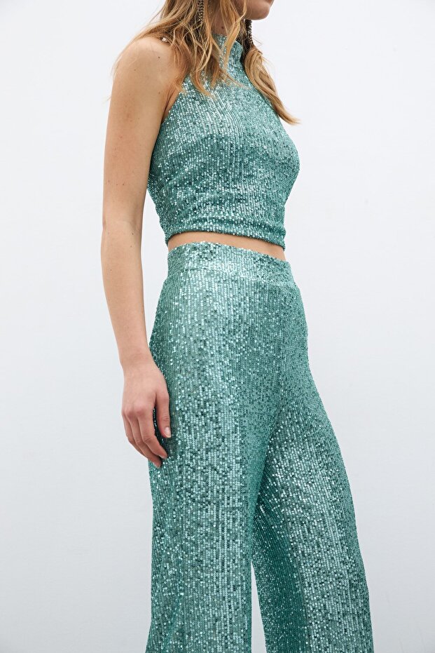 Payetli Salaş Pantolon - Mint - 5