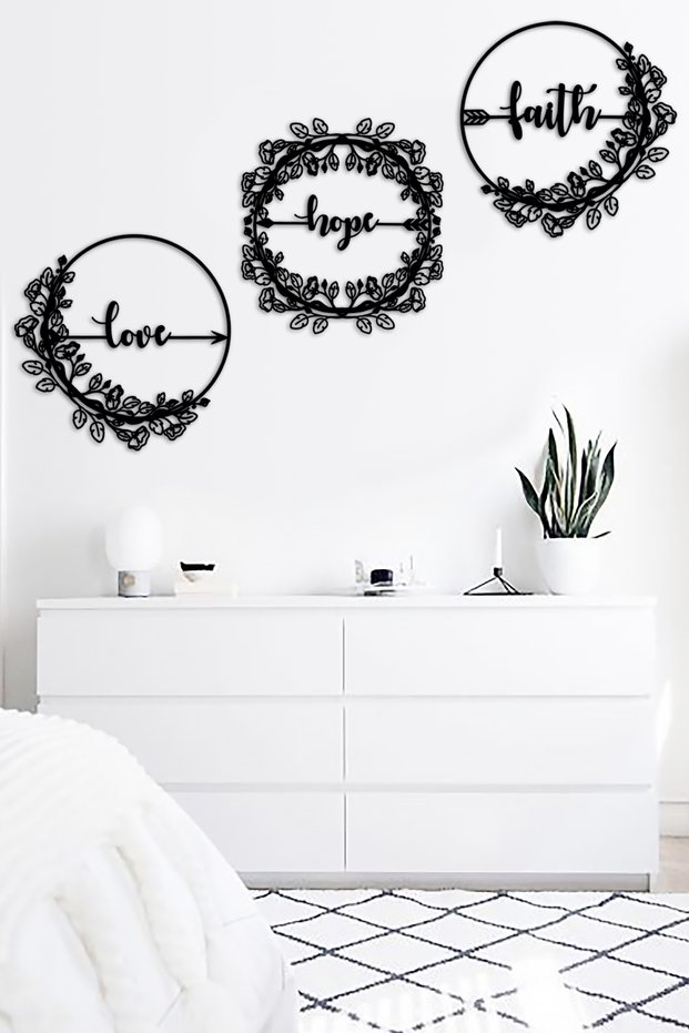 Black Wooden Floral Love Hope Faith Wall Decor Painting