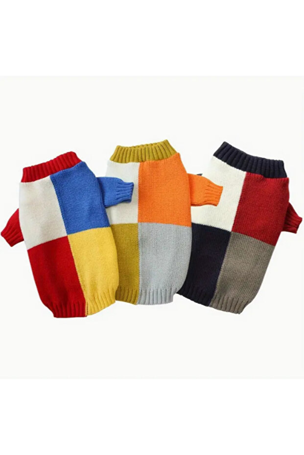 Renkli rahat örme kedi köpek kazağı - 2