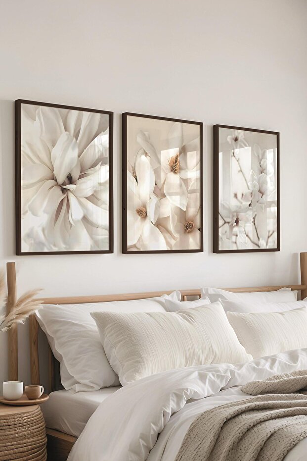 Siyah Çerçeveli Tablo Seti, Soft Beyaz Duvar Tablosu, 3 Adet Poster Seti, No:300726 - 3