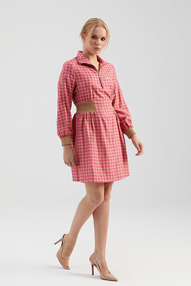 51108 ELBİSE CAMEL/PEMBE - 1