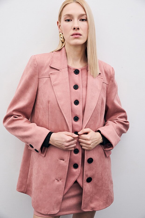 Buttoned Suede Jacket - Powder - 6