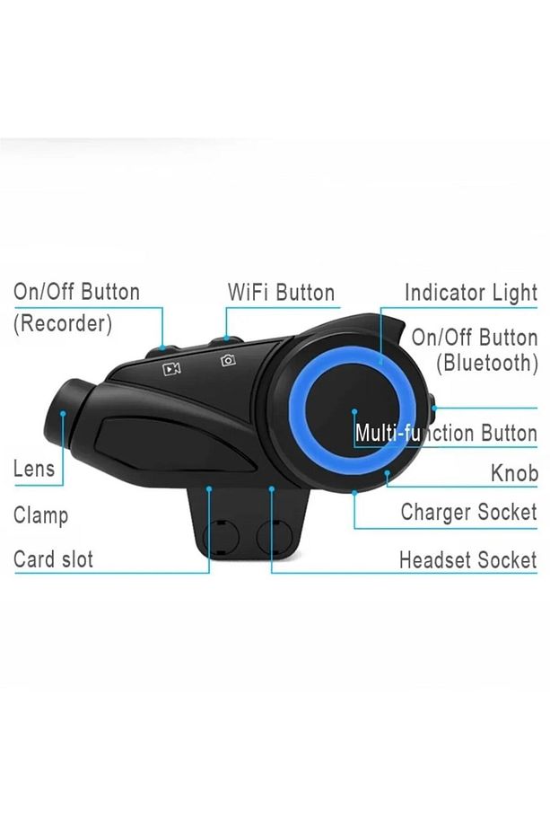1000 Mt intercom 2K 1440P Kameralı Wifi Intrcom FM Radyolu Anti Titreşim Kask Kulaklık Su Geçirmez - 3