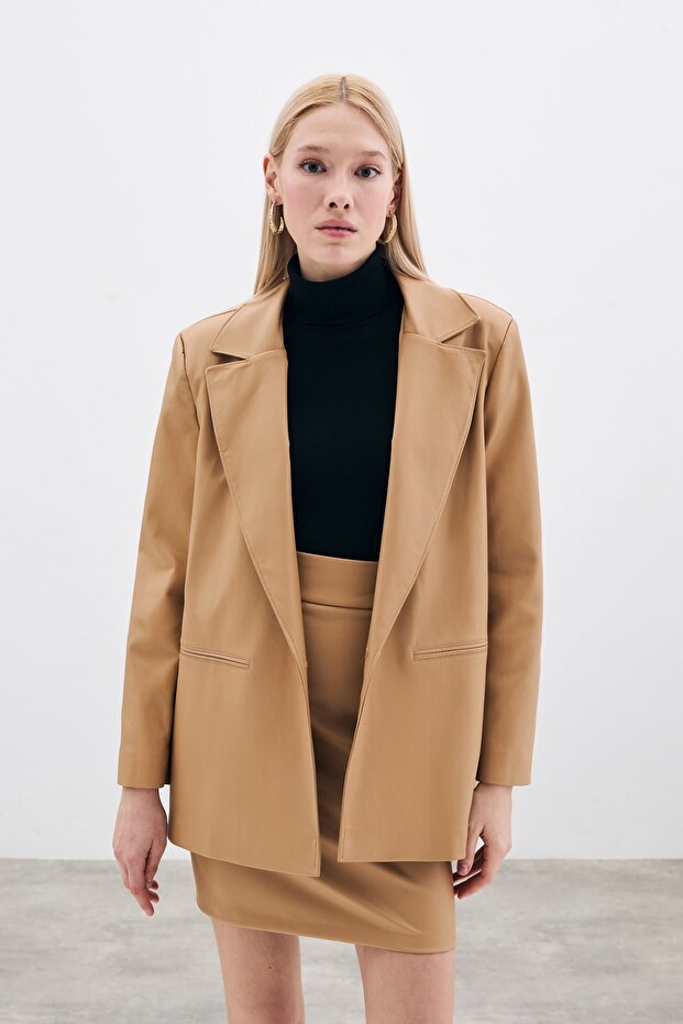 Mini Deri Etek - Bej - 4