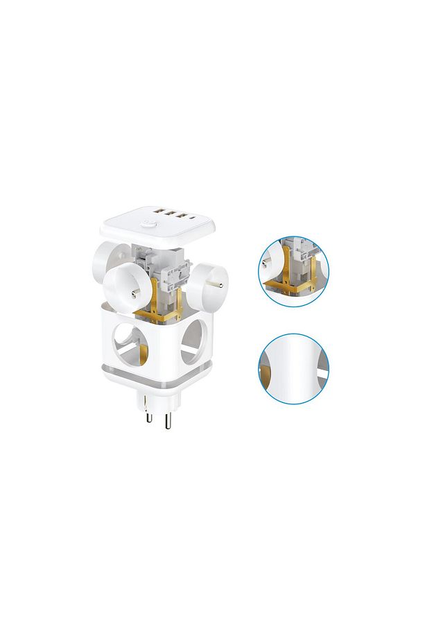 3 SOKETLİ 3XUSB+TYPE-C AKIM KORUMALI PRİZ, 7 in 1 Priz, - 2