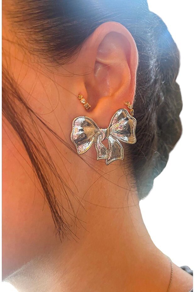 Huge Silver Bow Earrings
