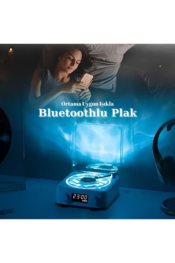 Waves Nostalji Plak Çalar Bluetooth Subwoofer 3D Ses Dalgası Retro Müzik Plak Çalar Beyaz - 3