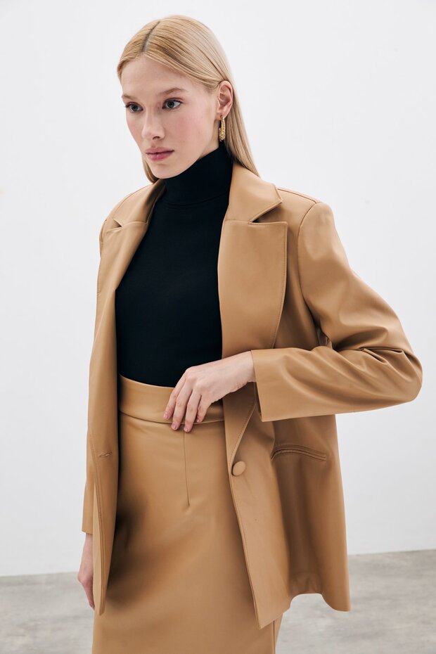 Mini Deri Etek - Bej - 3