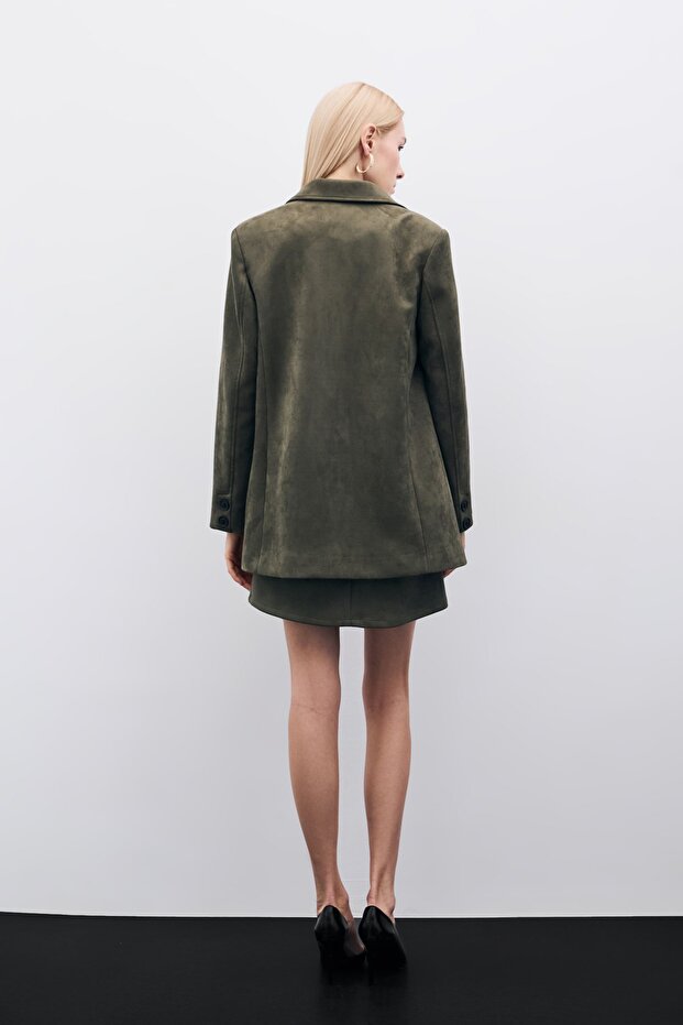Buttoned Suede Jacket - Khaki - 7