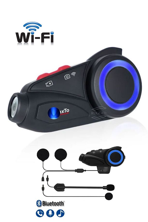 1000 Mt intercom 2K 1440P Kameralı Wifi Intrcom FM Radyolu Anti Titreşim Kask Kulaklık Su Geçirmez - 1