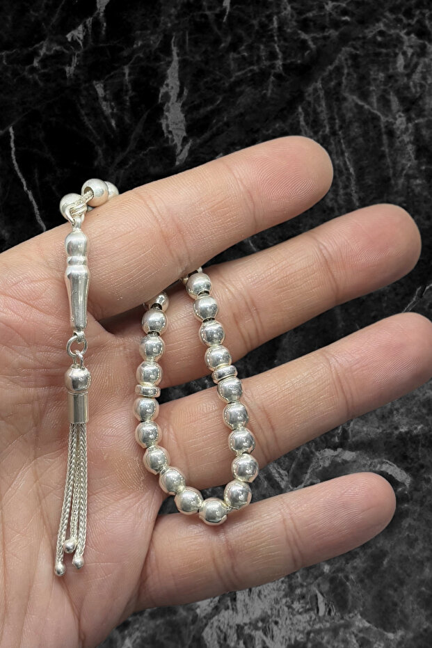Round Flat Ball Silver Rosary