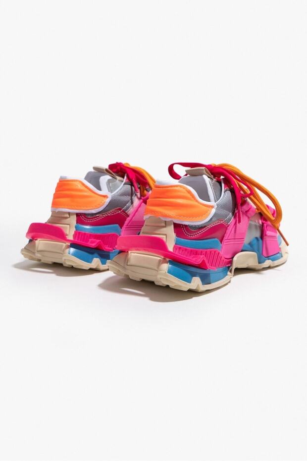 Oslo bézs kék fukszia matt csipke részletes, vastag talpú női sportcipő - 8