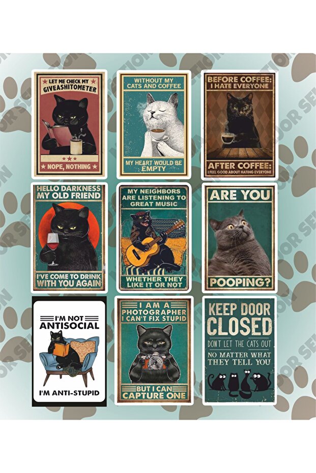 Cats Cat Meme Humor Themed Laptop Tablet Phone Notebook Sticker Set 9 Pieces