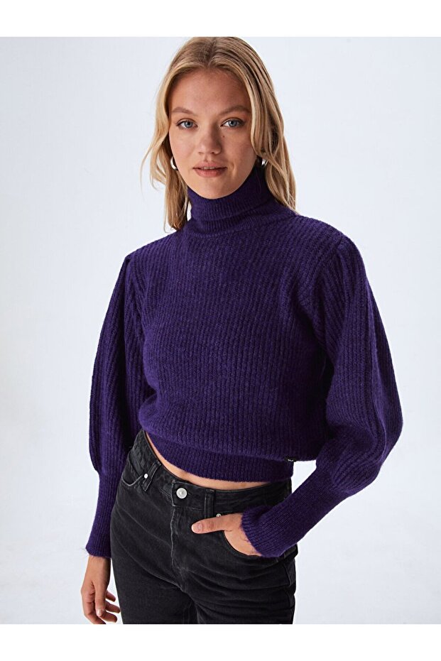 Balıkçı Yaka Mor Kazak - 3