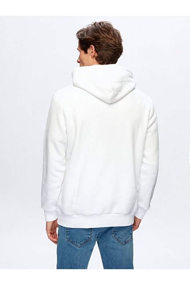 Slogan Baskılı Kapüşonlu Beyaz Sweatshırt - 3