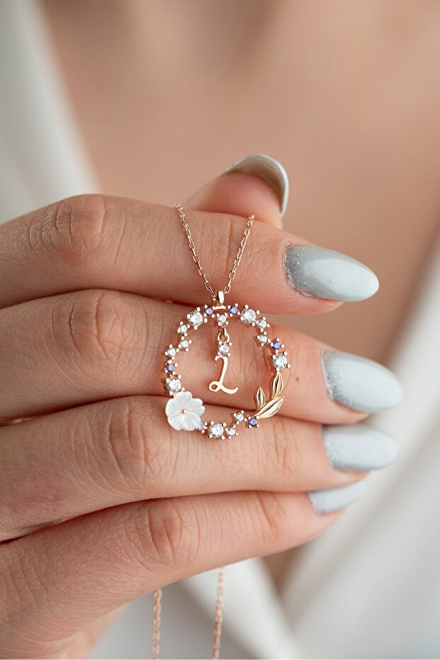 925 Ayar Gümüş Rose Kaplama Aşk Yuvası L Harfi Kadın Kolye - 1