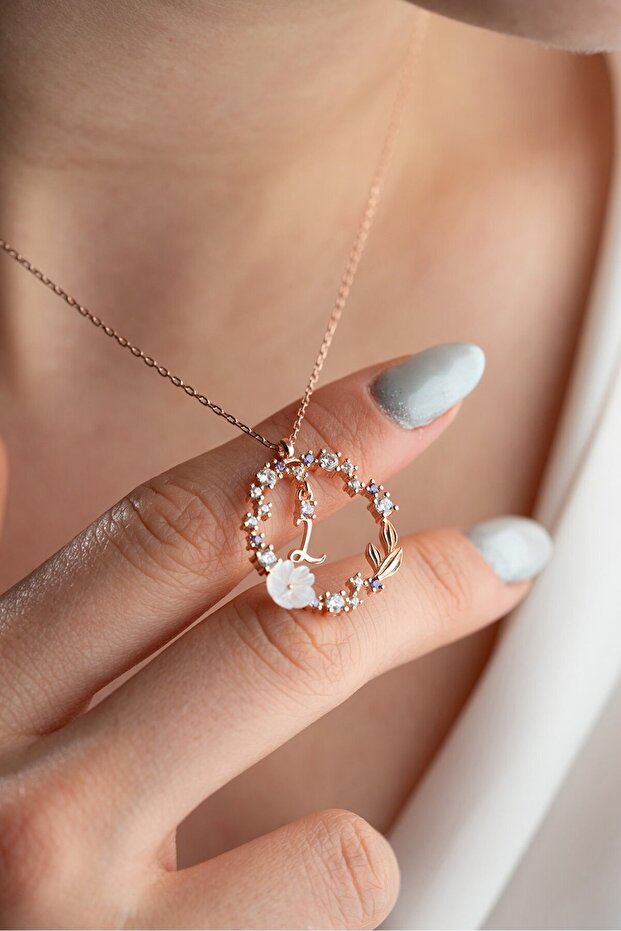 925 Ayar Gümüş Rose Kaplama Aşk Yuvası L Harfi Kadın Kolye - 2