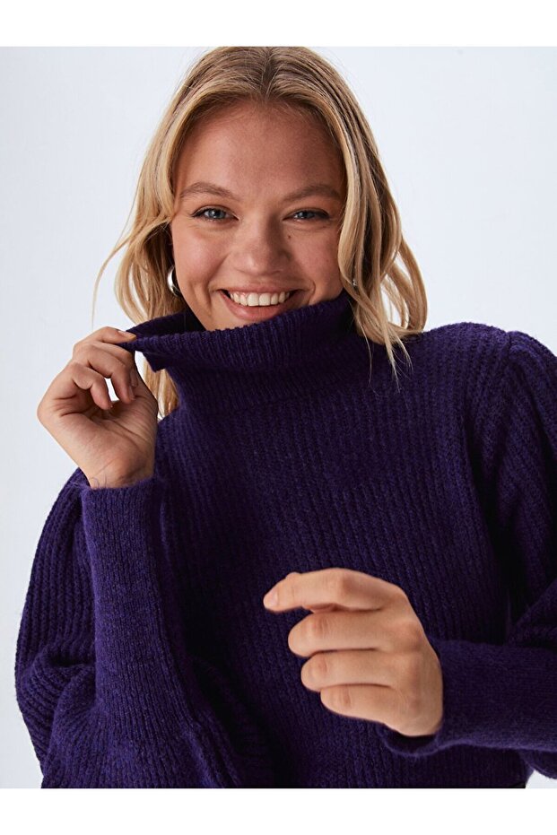 Balıkçı Yaka Mor Kazak - 1