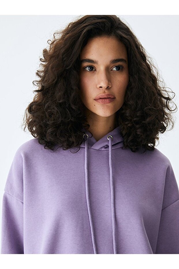 Kapüşonlu Lila Sweatshırt - 4