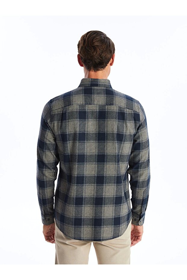 LCWAIKIKI Classic Ekoseli Regular Fit Uzun Kollu Ekose Gabardin Erkek Gömlek - 5
