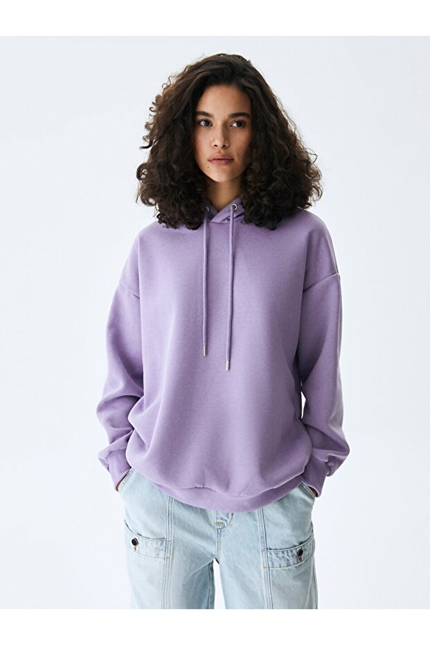 Kapüşonlu Lila Sweatshırt - 2