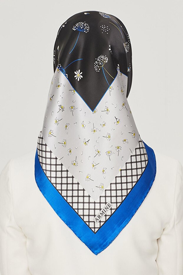 İpek Eşarp Nostalji - 8517-83 Saks Mavi Twill - 4