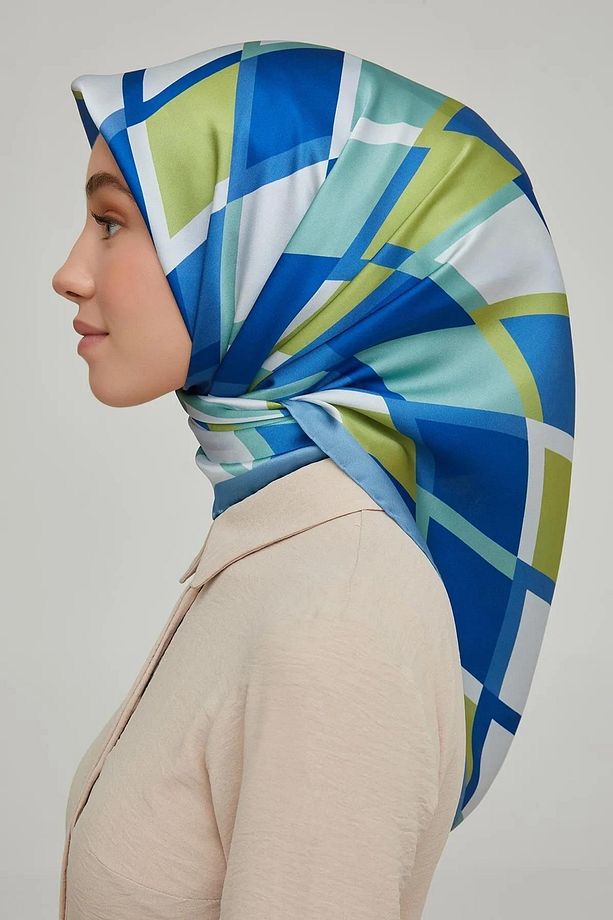İpek Eşarp Nostalji - 8664-02 Mavi Yeşil Twill - 2