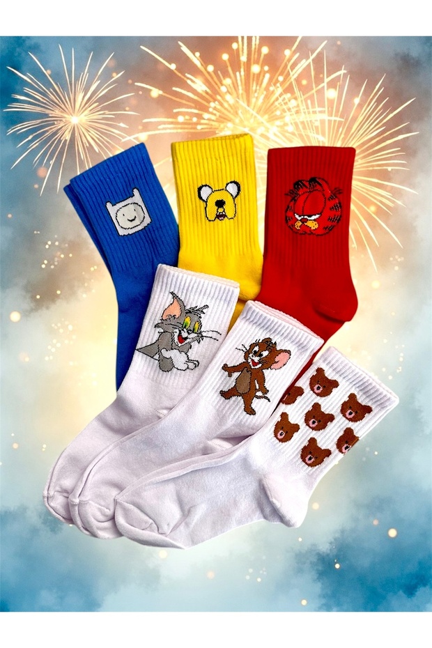Pack of 6 Adventure Time Plain Cheerful College Tennis Socks