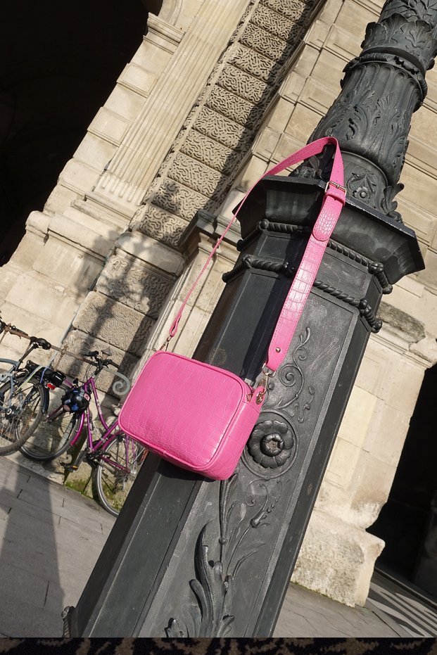 Women's Pink Crocodile Skin Look Crossbody Bag 219