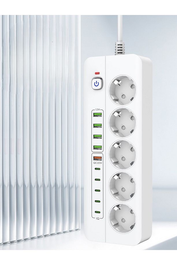 Isıya Dayanıklı Power Tuşlu 5'li Grup Priz 5xusb 5x Type-c Çıkışlı Priz 2 Mt Kablolu - 4
