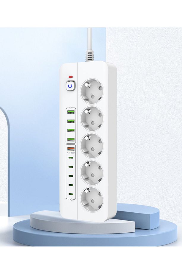 Isıya Dayanıklı Power Tuşlu 5'li Grup Priz 5xusb 5x Type-c Çıkışlı Priz 2 Mt Kablolu - 1