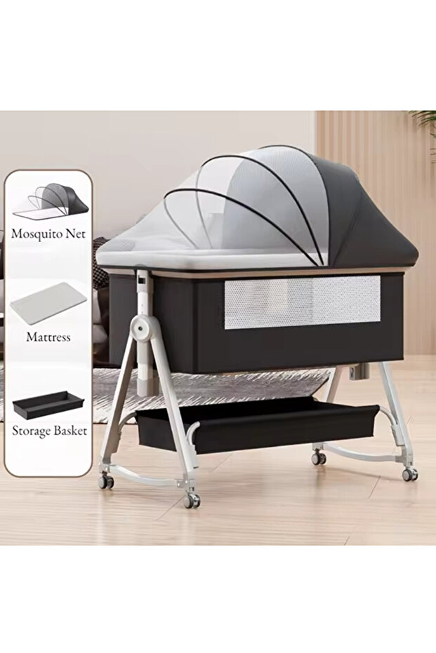 Adjustable bedside crib - safe and comfortable with mosquito net and side rails - 3